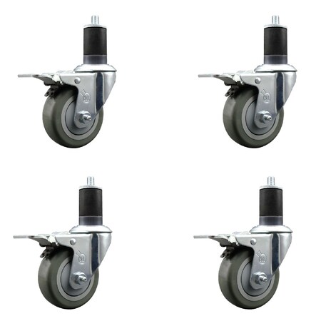 Service Caster 3.5'' Gray Poly Swivel 1-5/8'' Expanding Stem Caster Set Total Lock Brake, 4PK SCC-EXTTL20S3514-PPUB-158-4
